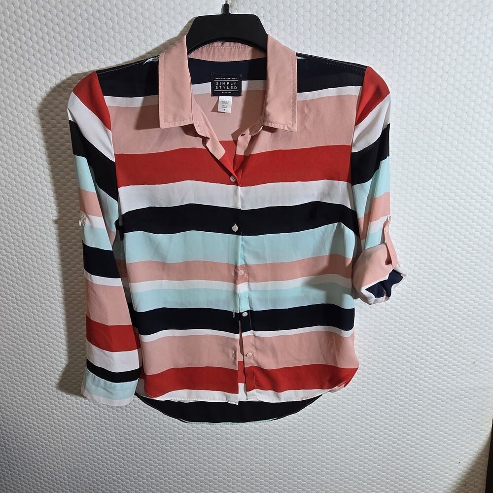 Simply Styled Women's Lightweight Button-Up Shirt, Size M, Multicolor